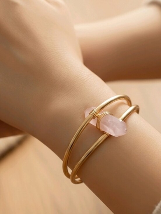 Guess Jewelry - Guess Gold Bangle Bracelet with Pink Stone Accent NWOT